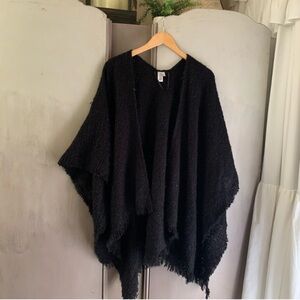 Black Sweater Poncho Textured Cozy